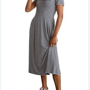 Boden Lucinda Jersey Navy Stripe Dress - Size US 12 - Pockets - Excellent